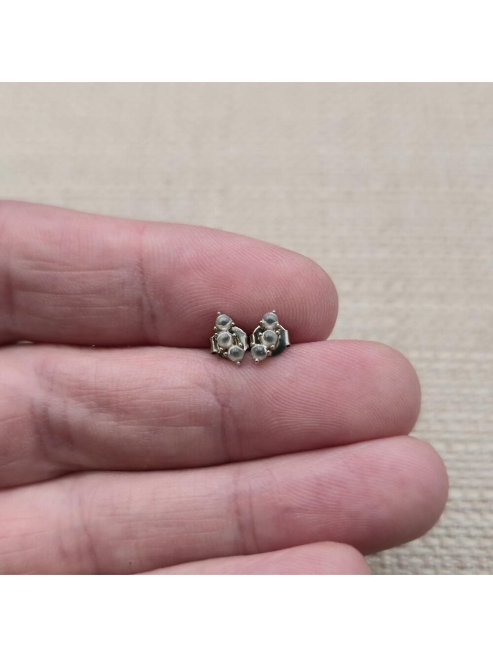 Sterling Silver Three Stone Worn Moonstone Cluster Stud Earrings A8782